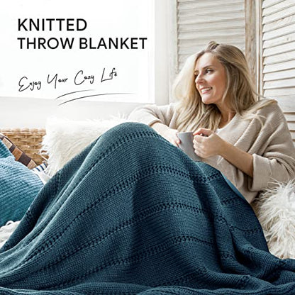 RECYCO Cable Knit Throw Blanket, Navy Blue, 60"x80" - color: Navy Blue, size: 60"x80"