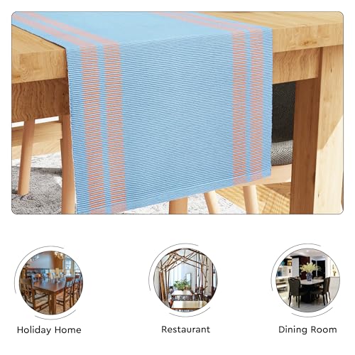 Encasa XO Table Runner, Yarn Dyed Ribbed Cotton 13"x72" - color: Ladder Blue, size: 13x72 in