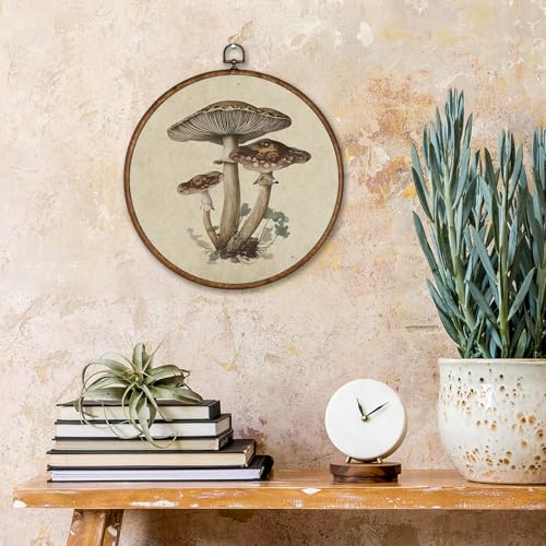 Voxitura Vintage Mushroom Fall Wall Art Round Framed, Rustic Farmhouse Wall Decor Canvas Hanging Living Room, Autumn Botanical Paintings Prints Artwork Decorations for Bedroom Thanksgiving 10x10in - color: Mushroom