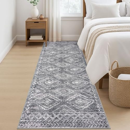 KILOCOCO Washable Runner Rug 3x8 ft Non-Slip Hallway Runners, Grey - color: Grey, size: 3' x 8' (Runner)