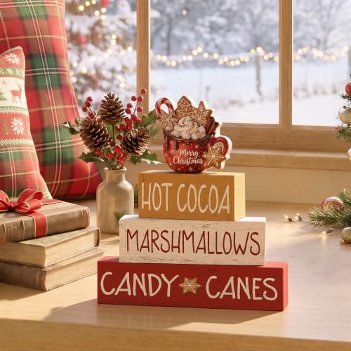 Smile 4 Wooden Decor Christmas Signs, Hot Cocoa Marshmallow Candy Canes - style: Hot Cocoa