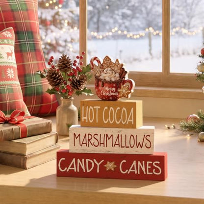Smile 4 Wooden Decor Christmas Signs, Hot Cocoa Marshmallow Candy Canes - style: Hot Cocoa