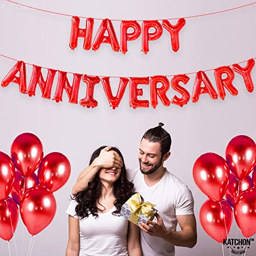 KatchOn, Red Happy Anniversary Balloons Banner - 16 Inch | Happy Anniversary Decorations | Red Happy Anniversary Backdrop - style: Red