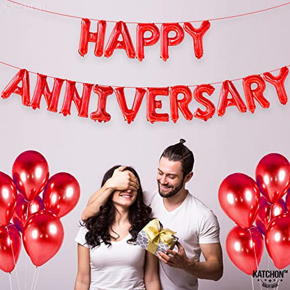 KatchOn, Red Happy Anniversary Balloons Banner - 16 Inch | Happy Anniversary Decorations | Red Happy Anniversary Backdrop - style: Red