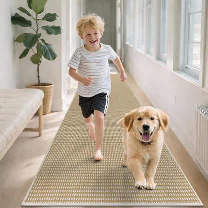 HEBE Washable Runner Rug 2'x6', Non Slip Low-Pile Hallway Rugs Runner - color: Beige/White, size: 2' x 6' (Rectangular)