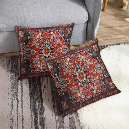 Britimes Throw Pillow Covers Set of 2, 18 x 18 Inch, Boho Red - color: Ethnic Tribal 12, size: 18" x 18" (Pack of 2)