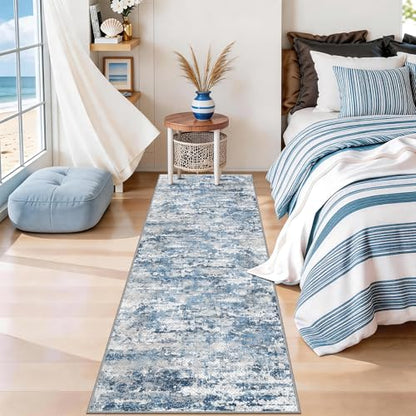 Modern Hallway Runner Rug 2x6, Textured Non Slip Carpet Runner, Ocean Blue - color: Abstract- Ocean Blue, size: 2' x 6' (Runner)