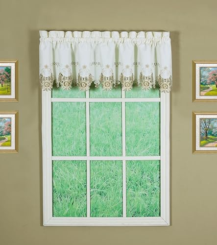 Today's Curtain Verona Reverse Embroidery Valance, 14", Ecru/Antique, 60" W X 14" L - color: Ecru/Antique, size: 60"W x 14"L (Pack of 1)