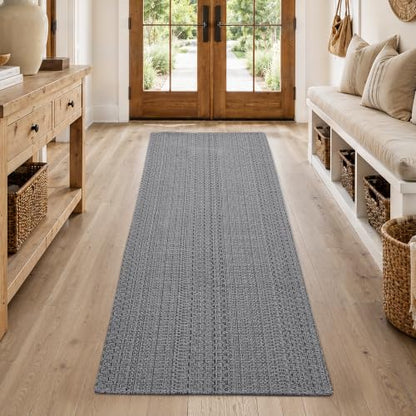 MatEssenz Runner Rug – Boho 2x6 ft Hallway Runner Rug Washable Non-Slip Entryway Rug with Rubber Backing, Grey, Machine Washable, Durable Hand-Woven Design for Home & Kitchen - color: Grey, size: 2' x 6' (Rectangular)