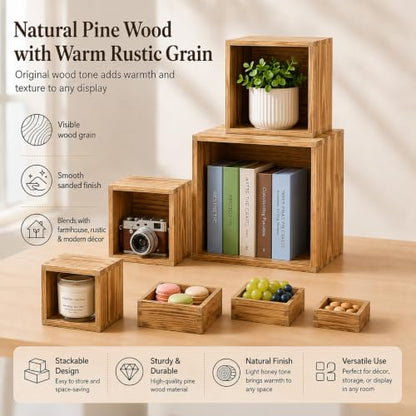8 Pack Pine Wood Buffet Risers, Multi-Size Food Display Stands