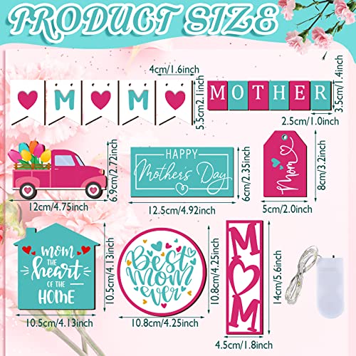 12 Pcs Mother's Day Tiered Tray Decor Happy Mother's Day Sweet Decorations Wooden Table Truck Flower Signs Gift for Mom - style: Best Mom