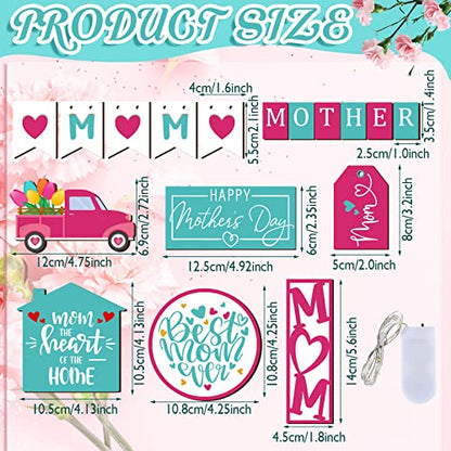 12 Pcs Mother's Day Tiered Tray Decor Happy Mother's Day Sweet Decorations Wooden Table Truck Flower Signs Gift for Mom - style: Best Mom