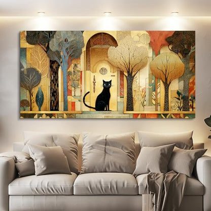 XIGUANGART Extra Large Modern Cute Cat Wall Art for Living Room,48x24 In - color: Abstract Canvas Wall Art, size: 48"L x 24"W