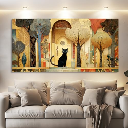 XIGUANGART Extra Large Modern Cute Cat Wall Art for Living Room,48x24 In - color: Abstract Canvas Wall Art, size: 48"L x 24"W