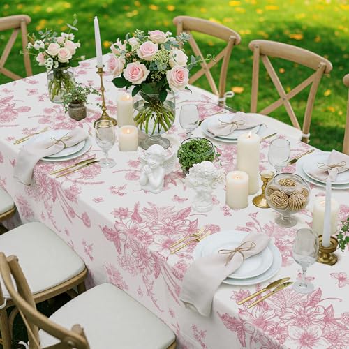3 Pcs Pink Floral Plastic Tablecloths, Disposable Wedding Table Cloth - color: Pink Floral