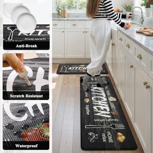 KIMODE Anti Fatigue Kitchen Mat 2PCS,Non Slip Waterproof Kitchen Rugs Grey - color: Kitchen/Grey, size: 59"L x 17.3"W x 0.47"Th + 29"L x 17.3"W x 0.47"Th