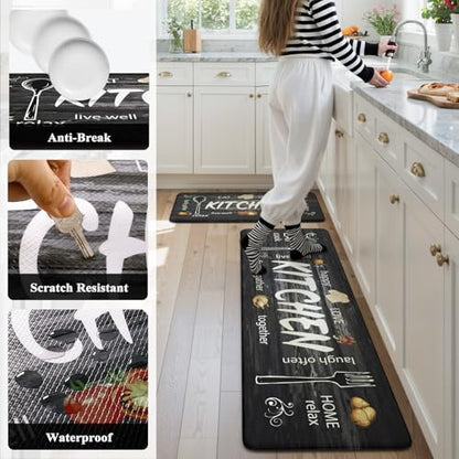 KIMODE Anti Fatigue Kitchen Mat 2PCS,Non Slip Waterproof Kitchen Rugs Grey - color: Kitchen/Grey, size: 59"L x 17.3"W x 0.47"Th + 29"L x 17.3"W x 0.47"Th