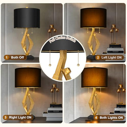 Scenekoy Gold Leaf Finish Table Lamp Set of 2 with USB Ports for Bedroom - size: 26 inches Gold Leaf -029