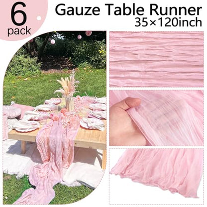 6 Pack Pink Cheesecloth Table Runner 35 x 120 Inch - color: Pink, size: 6 Pcs - 10 Ft