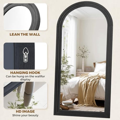 71x32 Arched Full Length Mirror, Solid Wood 3 Layer Frame, Black - color: Black-3 Layer-ar Frame, size: 71"L x 32"W