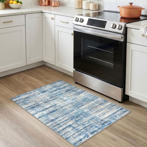 KOZYFLY Abstract Entryway Rug 2x3 Washable Door Mat Indoor Blue Beige - color: Blue Beige, size: 2' x 3' (Rectangular)