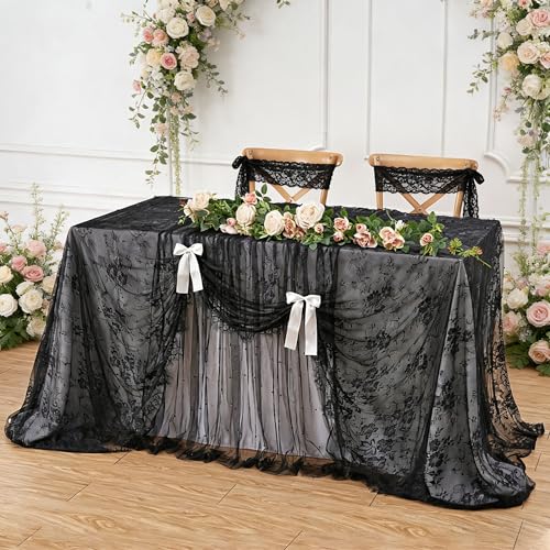 Black Tablecloth Lace Table Fabric 2pcs 60x120 Inch for Scary Movies - color: Black, size: 120" x 60" (2Pcs Rectangular)