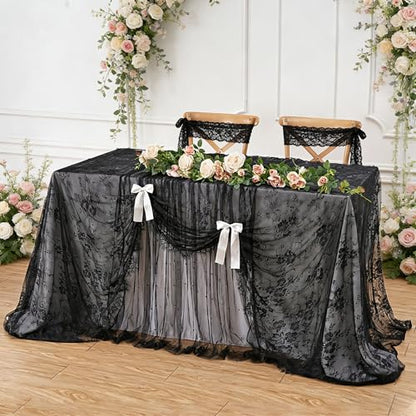 Black Tablecloth Lace Table Fabric 2pcs 60x120 Inch for Scary Movies - color: Black, size: 120" x 60" (2Pcs Rectangular)