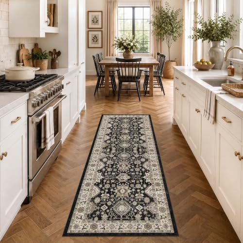 Washable Hallway Runner Rug 2x6: Non Slip Runner Rugs with Rubber Backing - color: Black, size: 2' x 6' (Rectangular)