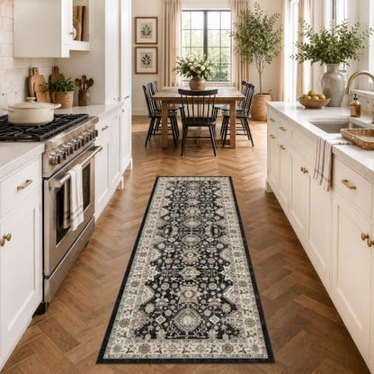 Washable Hallway Runner Rug 2x6: Non Slip Runner Rugs with Rubber Backing - color: Black, size: 2' x 6' (Rectangular)