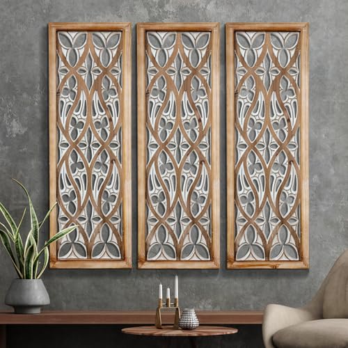 XIAOAIKA Boho Hand-Carved Ornate Geometric Wood Wall Art Panels, Set of 3 - color: STYLE B