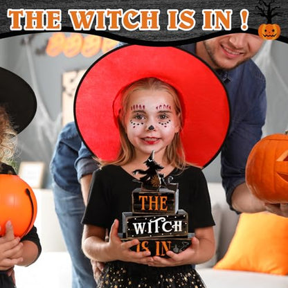 4 Pcs Halloween Witch Table Decor for Home Witch Is in Wooden Block Sign - style: Witch and Black Cat