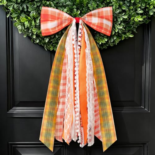 Fall Decor - Large Autumn Harvest Wreath Bow for Front Door - 2 pack - color: Fall (2 Pcs,orange)