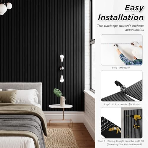 SMARTSTANDARD 4 Pack 105.9" x 12.6" Wood Slat Wall Panels, Matte Black - color: Matte Black, size: 106" x 50.4"