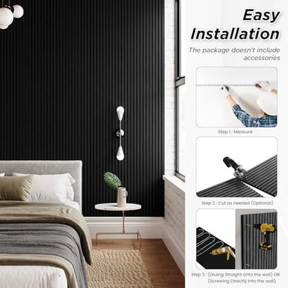 SMARTSTANDARD 4 Pack 105.9" x 12.6" Wood Slat Wall Panels, Matte Black - color: Matte Black, size: 106" x 50.4"