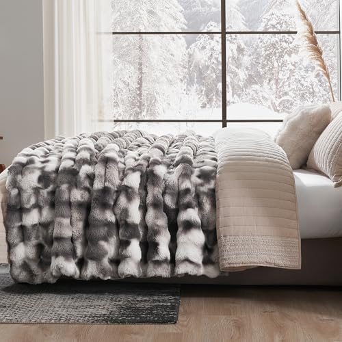 Amélie Home Faux Fur Throw Blanket, Ultra Soft Fuzzy Plush Bubble Blanket for Couch, Bed & Living Room, 60"x80", Tie-dye Grey - color: Tie-dye Grey, size: 60" x 80"