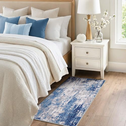 RELEANY Washable 2'x4' Abstract Area Rug for Living Room Blue Gray - color: Blue/Gray, size: 2' x 4' (Rectangular)