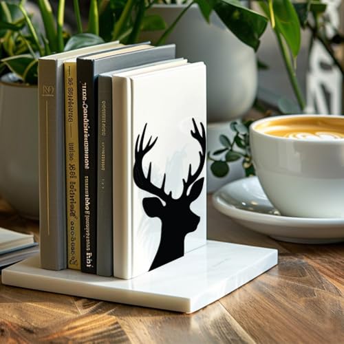 Peacoblue 5.3"x4.3"x7.9" Metal Bookends, Heavy Duty Book Ends for Shelves - style: Deer Head