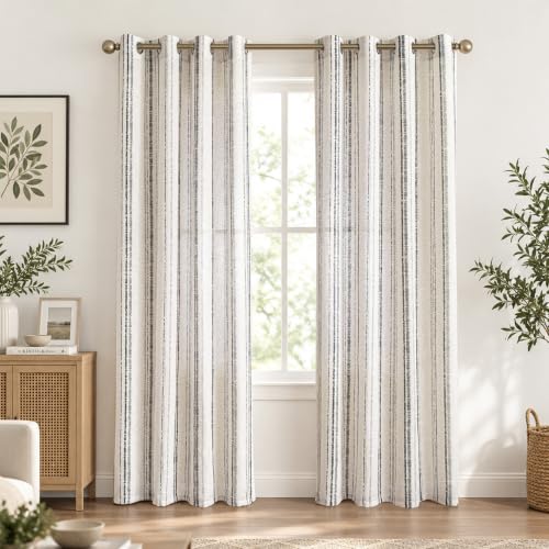 MYSKY HOME Grey Striped Linen Curtains for Living Room 84 Inches 2 Panels - color: Grey, size: 52"W x 84"L (Pack of 2)
