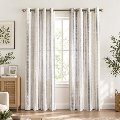 MYSKY HOME Grey Striped Linen Curtains for Living Room 84 Inches 2 Panels - color: Grey, size: 52"W x 84"L (Pack of 2)