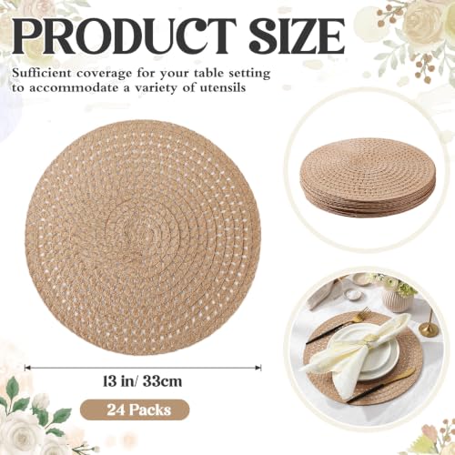 24 Pcs 13 in Round Woven Placemats Boho Charger,Khaki,Natural - color: Khaki, style: Natural