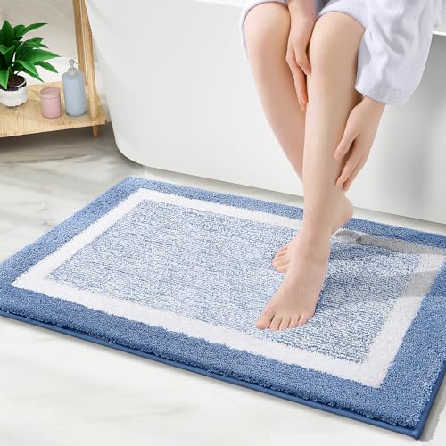 OLANLY Bathroom Rugs 36x24, Soft Absorbent Microfiber Bath Rugs, Blue - color: Blue and White, size: 36" X 24"