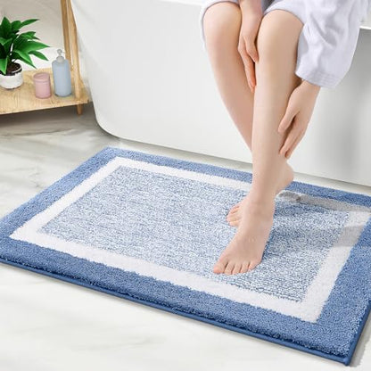 OLANLY Bathroom Rugs 36x24, Soft Absorbent Microfiber Bath Rugs, Blue - color: Blue and White, size: 36" X 24"