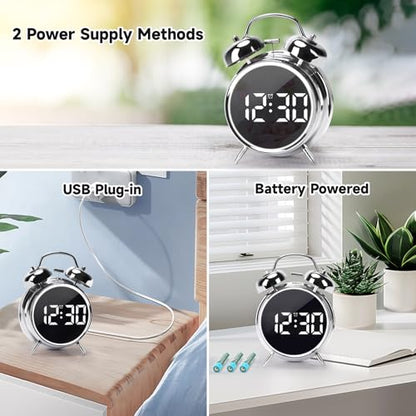 Digital Small Alarm Clock, 4.5 Inch Double Bell Electronic LED Alarm Clock - color: Silvery