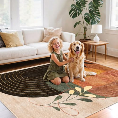 MUJOO Washable 8x10 Area Rugs Non Slip Mid Century Modern Terracotta - color: Terracotta（modern）, size: 8' x 10' (Rectangular)