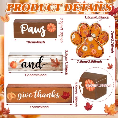 Amyhill 4 Pcs Fall Dog Paw Tiered Tray Wooden Table Sign Decor - style: Fall