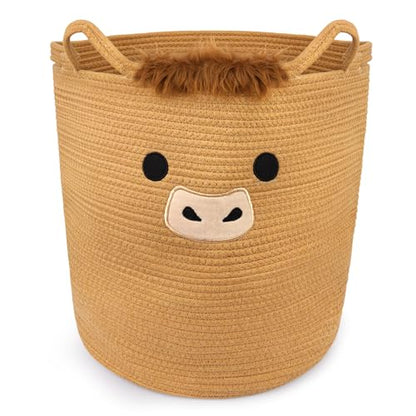 Highland Cute Cow Basket for Nursery,Tall Large Laundry Blanket Gift Basket - color: Brown, size: 15"D ×18 "H