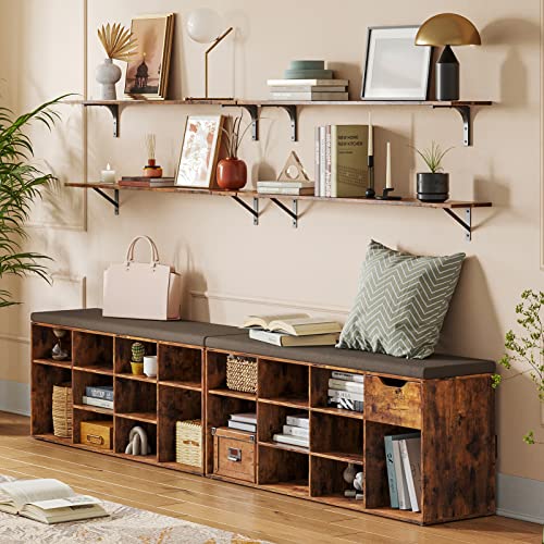 DINZI LVJ Long Wall Shelves, 39.4 Inch Wall Mounted Shelves with Brackets - color: Rustic Brown, size: 39.4 Inch