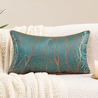 Avigers Lumbar Pillow Cover 12 x 20 Inch, Teal Green, Rayon Blend, Hidden Zipper - color: Teal, Green, size: 20" x 12" (Pack of 1)