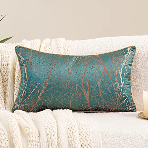 Avigers Lumbar Pillow Cover 12 x 20 Inch, Teal Green, Rayon Blend, Hidden Zipper - color: Teal, Green, size: 20" x 12" (Pack of 1)
