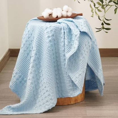 PHF Lightweight 100% Cotton Waffle Throw Blanket for Couch, Baby Blue - color: 23 Baby Blue, size: Throw(50"x60")